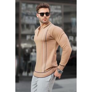 Madmext Biscuit Zipper Polo Neck Knitwear Men's Sweater 6823