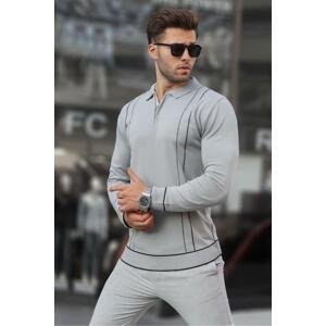 Madmext Gray Zippered Polo Neck Knitwear Men's Sweater 6823