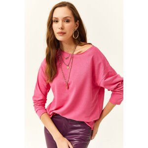 Olalook Women's Fuchsia Crew Neck Printed Soft Textured Thin Sweatshirt