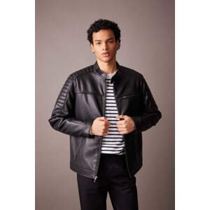 DEFACTO Water Repellent Slim Fit Stand Collar Faux Leather Jacket