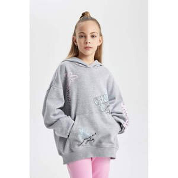 DEFACTO Girl Oversize Fit Hooded Soft Fuzzy Thick Fabric Sweatshirt