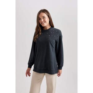 DEFACTO Regular Fit Crew Neck Embroidered Sweat Tunic