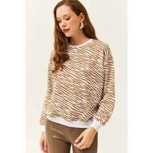 Olalook Women's Zebra Brown Basic Soft Textured Loose Sweatshirt