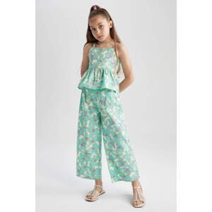 DEFACTO Girl Patterned Strappy Blouse Wide Leg Trousers Set of 2