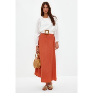 Trendyol Cinnamon Normal Waist Woven Linen Look Skirt