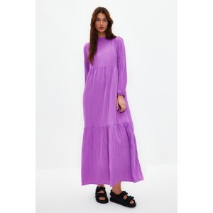 Trendyol Purple High Collar Crinkle Wide Fit Woven Dress