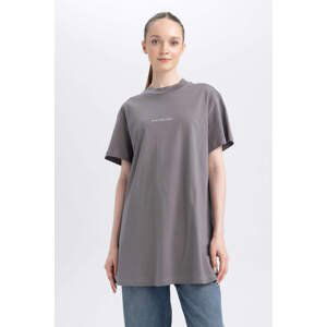 DEFACTO Regular Fit Crew Neck Slogan Short Sleeve Tunic