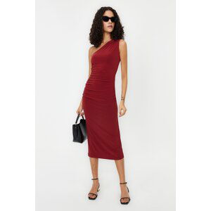 Trendyol Tile One-Shoulder Draped Fitted Midi Stretch Knit Dress