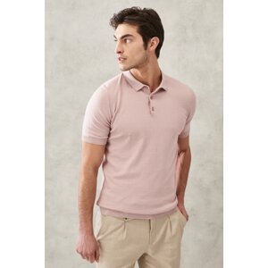 ALTINYILDIZ CLASSICS Men's Pale Pink Standard Fit Normal Cut 100% Cotton Polo Neck Knitwear T-Shirt