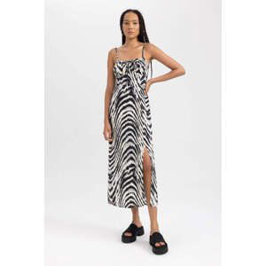 DEFACTO Zebra Patterned Slit Maxi Strap Dress