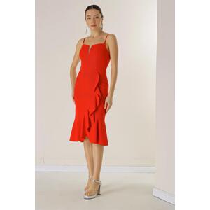 By Saygı Flounce Lined Crepe Dress with Rope Strap Skirt