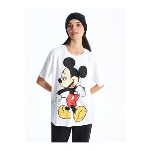 LC Waikiki Mickey Mouse Printed Short Sleeve Women's T-Shirt with a Crew Neck