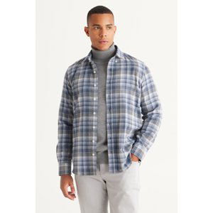 ALTINYILDIZ CLASSICS Men's Blue-White Slim Fit Slim Fit Buttoned Collar Cotton Checkered Flannel Lumberjack Shirt