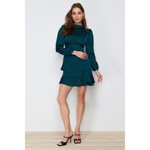 Trendyol Emerald A-line Green Skirt Flounce Satin Woven Dress
