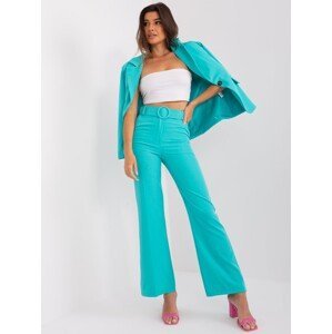 Turquoise fabric trousers with belt