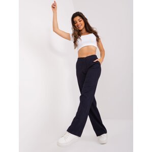 Navy blue trousers with button closure