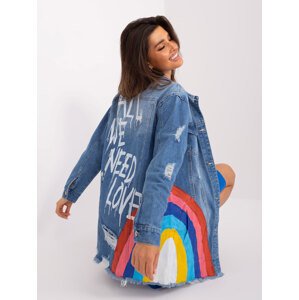 Blue long denim jacket with scuffs