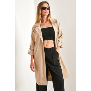 Bianco Lucci Women's Sleeve Folded Belted Trench Coat