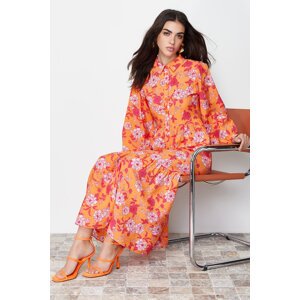 Trendyol Orange Floral Pattern Woven Shirt Dress