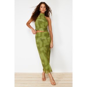 Trendyol Green Draped Maxi Tulle Stretch Knitted Skirt
