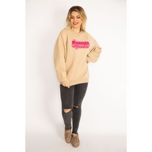 Şans Women's Plus Size Camel In Stock 3 Thread Fabric Sweatshirt