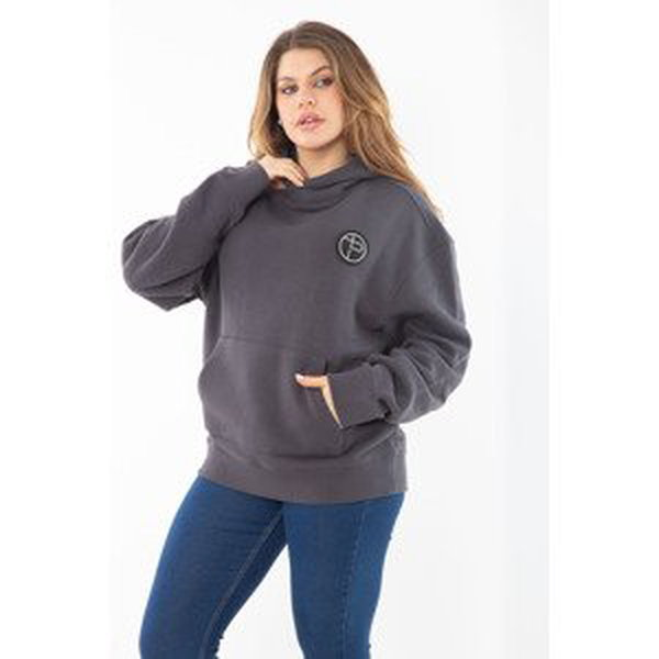 Şans Women's Plus Size Smoked Inner Raising Three Thread Hooded Sweatshirt