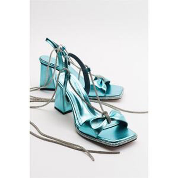 LuviShoes Melvoa Women's Sky Blue Stone Heeled Shoes