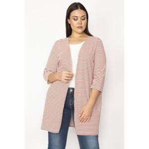 Şans Women's Plus Size Patterned Cotton Fabric Striped Cardigan