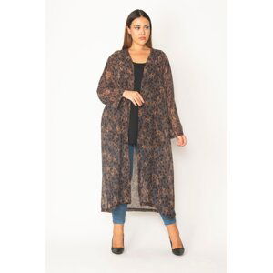 Şans Women's Large Size Colorful Chiffon Fabric Patterned Long Cardigan