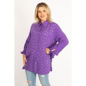 Şans Women's Lilac Viscose Shirt with Front Buttons, Lace-Up And Lacquer Print Detail.