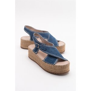 LuviShoes Bellezza Jeans Women's Blue Suede Genuine Leather Sandals