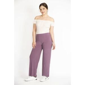 Şans Women's Lilac Plus Size Lycra Buzy Fabric Elastic Waist Trousers