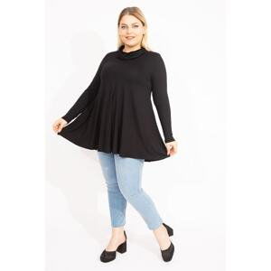 Şans Women's Plus Size Black Turtleneck A Form Viscose Tunic