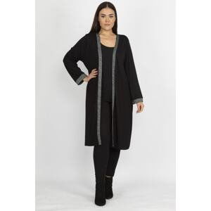 Şans Women's Plus Size Black Silvery Detail Long Cardigan