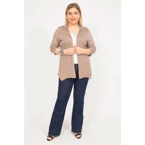 Şans Women's Mink Plus Size Cardigan with Lace Detailed and Capri Sleeves at the Back
