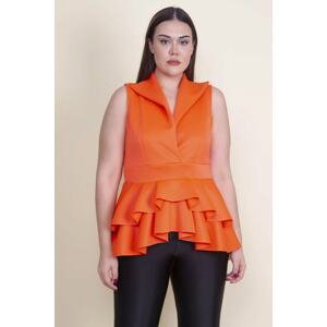 Şans Women's Large Size Orange Flounce Detailed Tunic