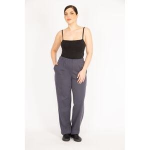 Şans Women's Smoky Plus Size Ironing Mark Grass Stitched Elastic Waist Side Pocket Trousers
