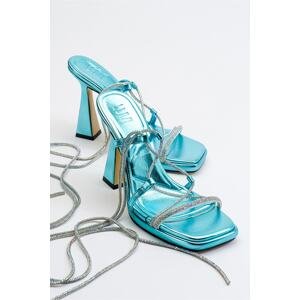 LuviShoes Women's Mezzo Metallic Baby Blue Heeled Sandals