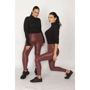 Şans Women's Plus Size Dried Rose High Waist Consolidating Shiny Disco Leggings