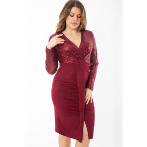 Şans Women's Plus Size Burgundy Sequin Detailed Evening Dress