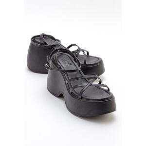 LuviShoes PLOT Women's Black Wedge Heel Sandals
