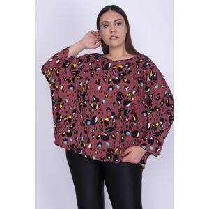 Şans Women's Large Size Colorful Comfortable Cut Bat Sleeve Patterned Tunic