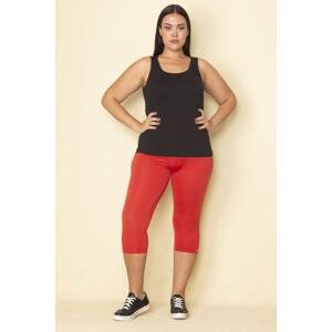 Şans Women's Plus Size Red Lycra Jersey Leggings with Side Stripes Trousers