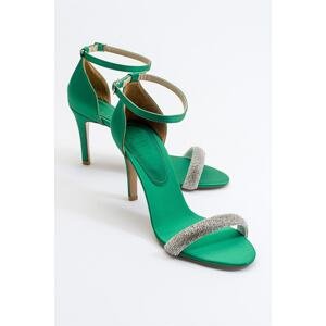 LuviShoes Siesta Women's Green Satin Heeled Shoes
