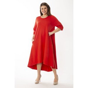 Şans Women's Plus Size Red Back Long Capri Sleeve Crew Neck Dress