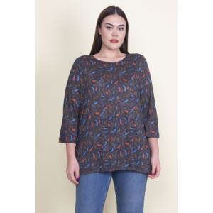 Şans Women's Plus Size Navy Blue Viscose Floral Blouse