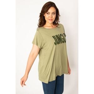 Şans Women's Plus Size Khaki Blouse with Sequin Detail in the Front