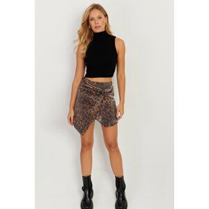 Cool & Sexy Women's Camel-Black Front Knotted Mini Leopard Skirt NH89