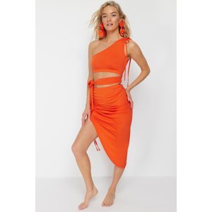 Trendyol Orange Fitted Knitted Cut Out/Window One-Shoulder Blouse Skirt Suit