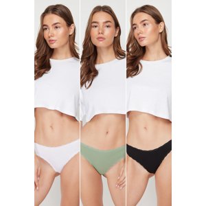 Trendyol Black-White-Mint 3-Pack Cotton Lace Detail Classic Knitted Briefs